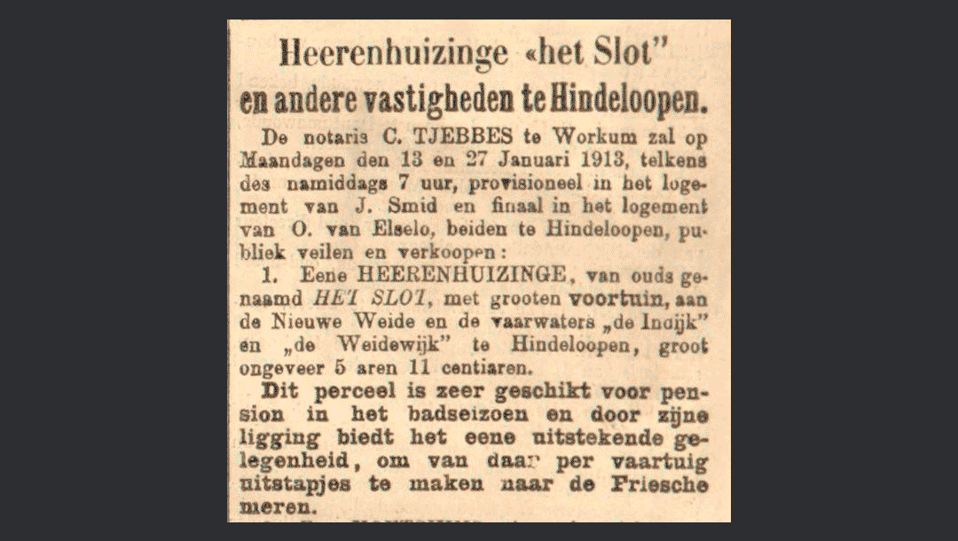 Slot Hylpen - Uit de Leeuwarder Courant 1913